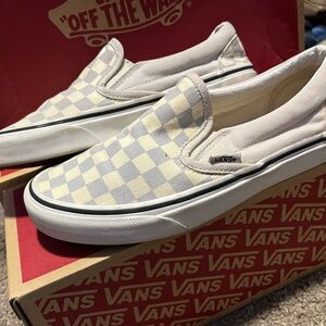 Vans Checkered Slip-On Sneakers - White and Gray